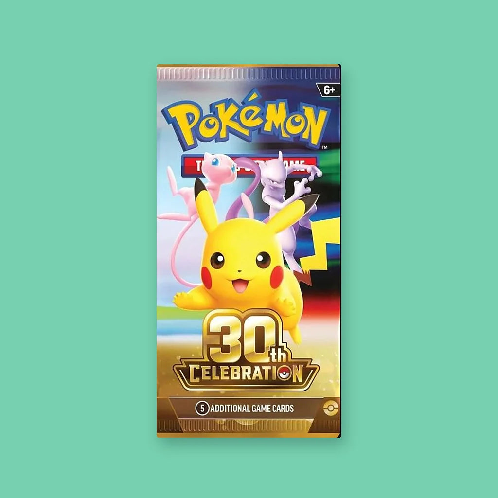 Pokémon 30th Celebration booster pack, 5 cards, Pikachu with Mew and Mewtwo