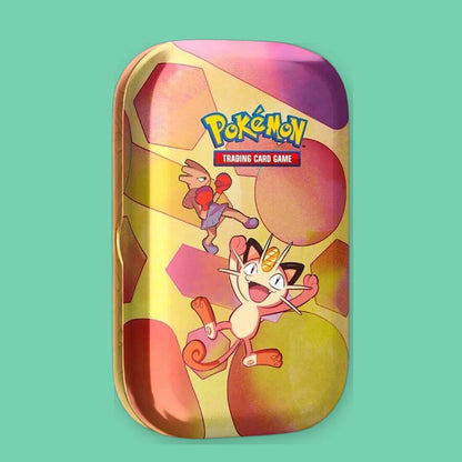 Pokémon Scarlet & Violet 151 Mini Tin, Meowth & Hitmonchan design