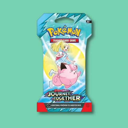 Pokémon Journey Together sleeved booster pack (10 cards) with protective cardboard backer for shipping | VTM Vending