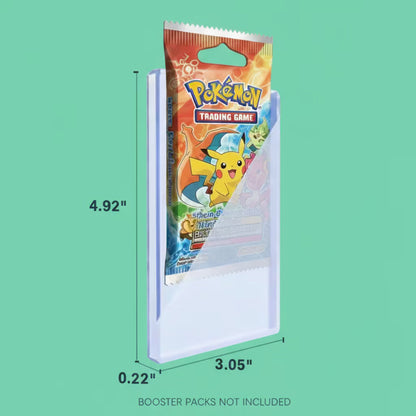 Prilino clear top-loader case for Pokémon booster packs, sized for VTM 22mm and 35mm coil trading card vending machines